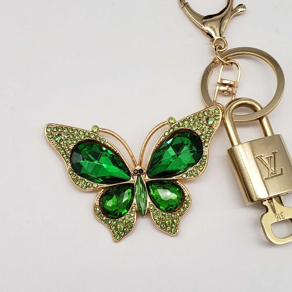LV Gold Padlock Authentic 🔑 Luxury Bag Charm w/ Unbranded Butterfly Keychain